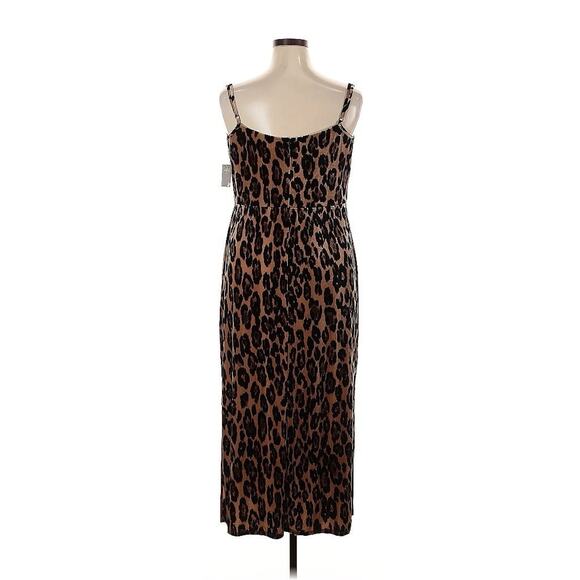 NWT Taylor Leopard Animal-Print Sleeveless Velvet Midi Slip Dress Tan Brown 16 - Picture 3 of 5